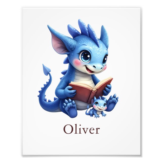 Personalize Reading Dragon Custom Nursery Wall Art Fototryck (Framsidan)