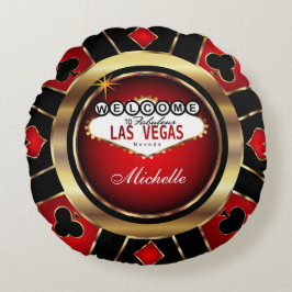 Personalize Red , Black and Guld Poker Chip Rund Kudde