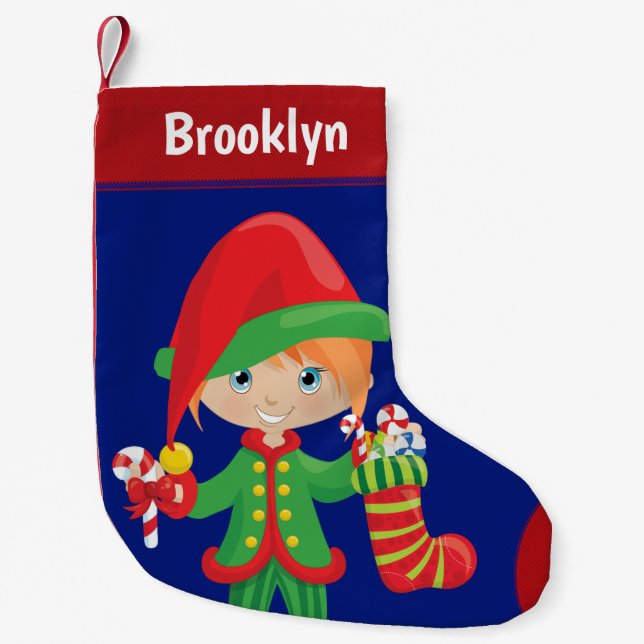 Personalize Red Hair Girl Elf Liten Julstrumpa (Framsidan)