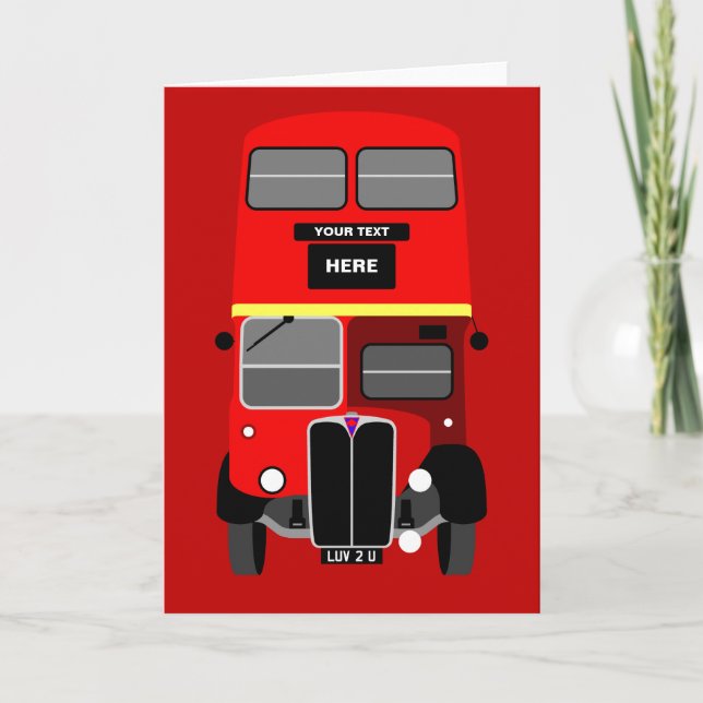 Personalize Red London Dubbla Decker Buss Birthday Kort (Framsida)