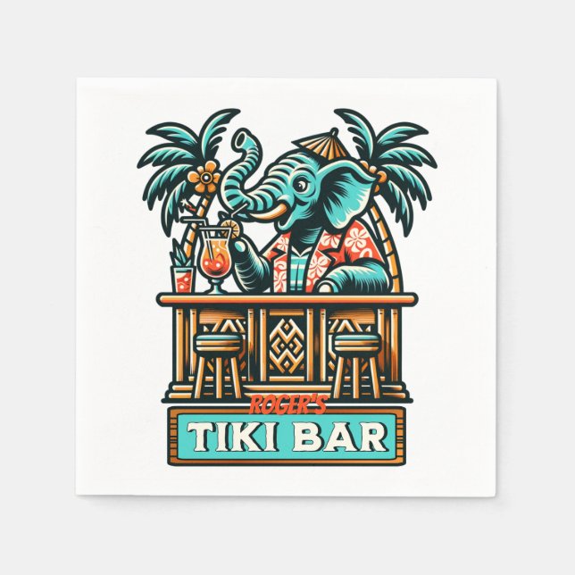 Personalize Retro Elephant Tiki Pub Pappersservett (Framsidan)