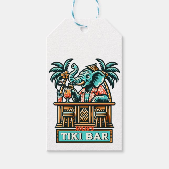 Personalize Retro Elephant Tiki Pub Presentetikett (Framsidan)