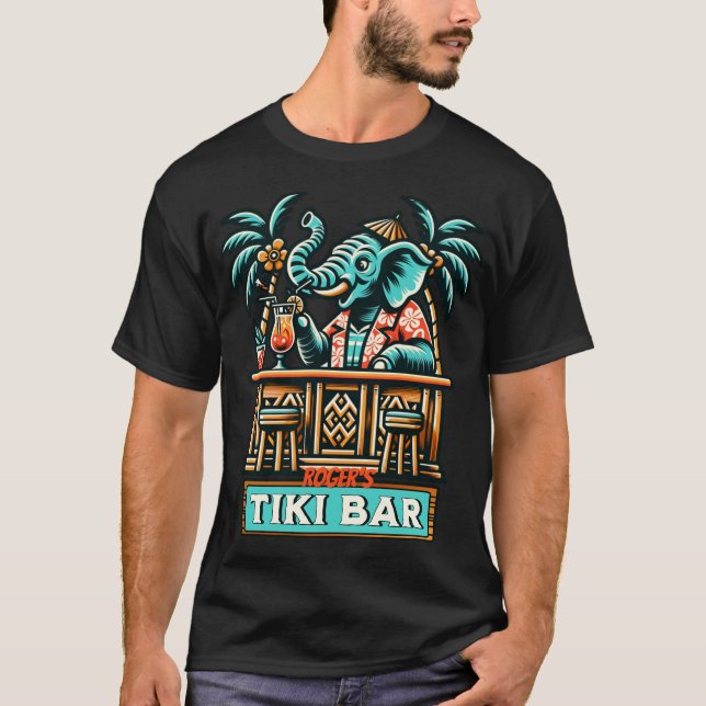 Personalize Retro Elephant Tiki Pub T Shirt (Framsida)