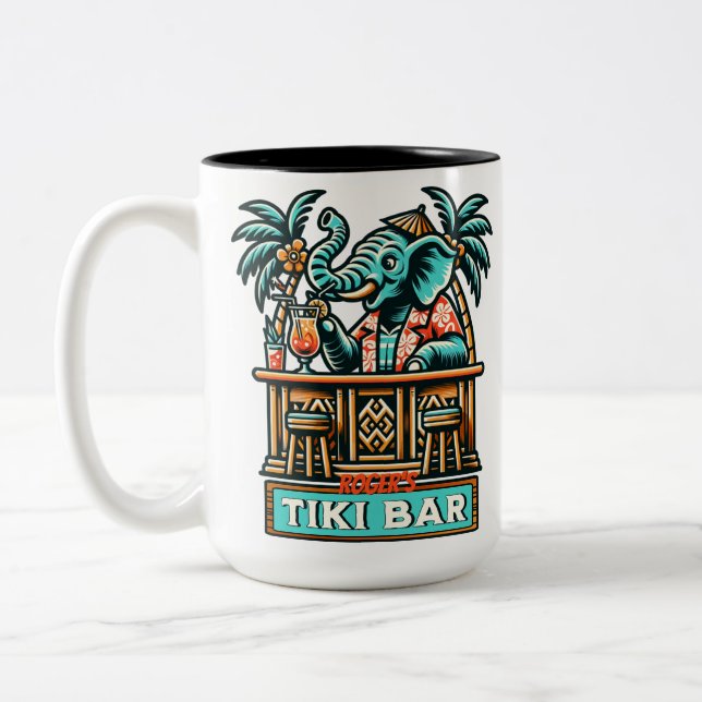 Personalize Retro Elephant Tiki Pub Två-Tonad Mugg (Vänster)