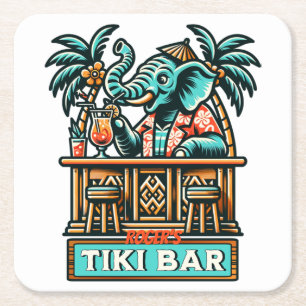 Personalize Retro Elephant Tiki Pub Underlägg Papper Kvadrat