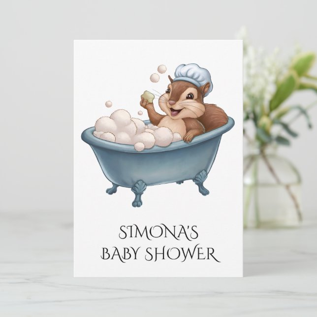 Personalize Retro Squirrel Baby Shower Inbjudningar (Stående Fram)