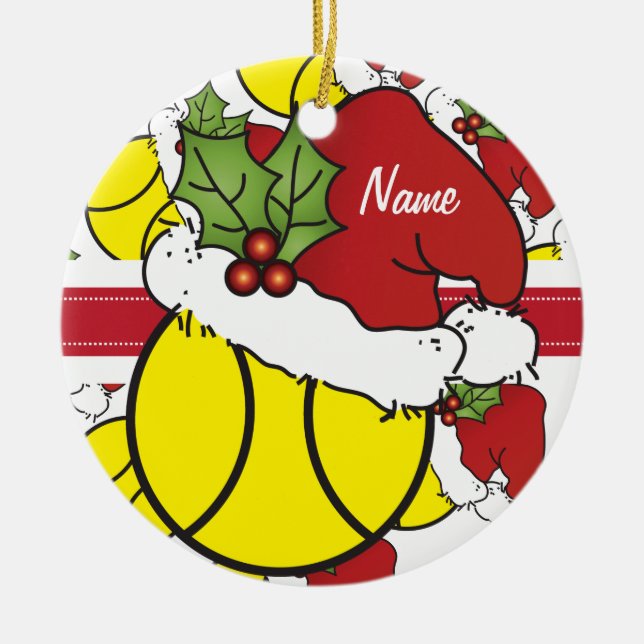 Personalize Santa Hat jul Tennis Boll Julgransprydnad Keramik (Framsidan)