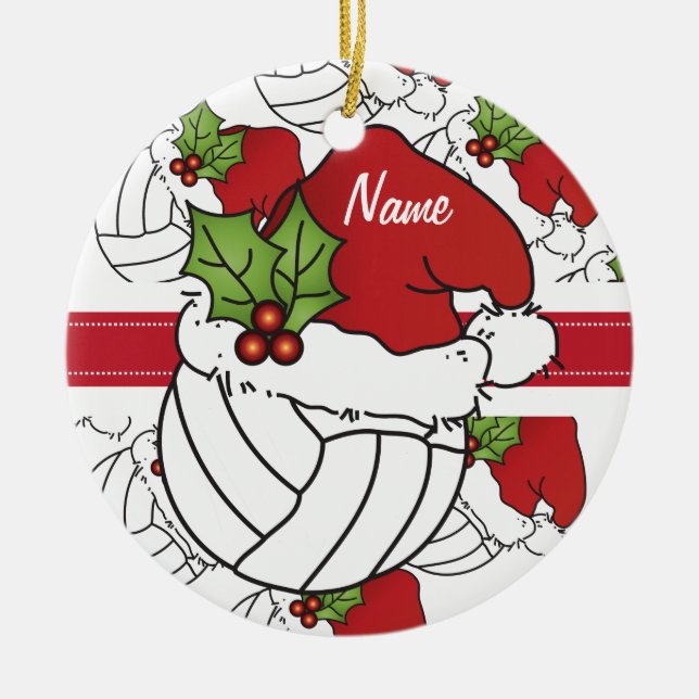 Personalize Santa Hat jul Volleyball Julgransprydnad Keramik (Framsidan)