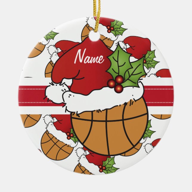 Personalize Santa Hat-julbasket Julgransprydnad Keramik (Framsidan)