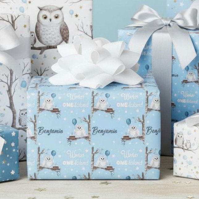 Personalize Snowy Owl Winter Onederland Birthday Presentpapper (Skapare uppladdad)