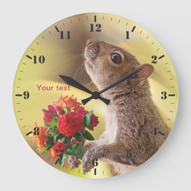Personalize Squirrel with roses for You Stor Klocka (Framsida)