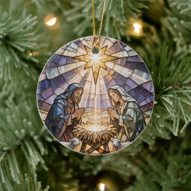 Personalize Stained Glass Nativity Scene Christmas Julgransprydnad Keramik (Träd)