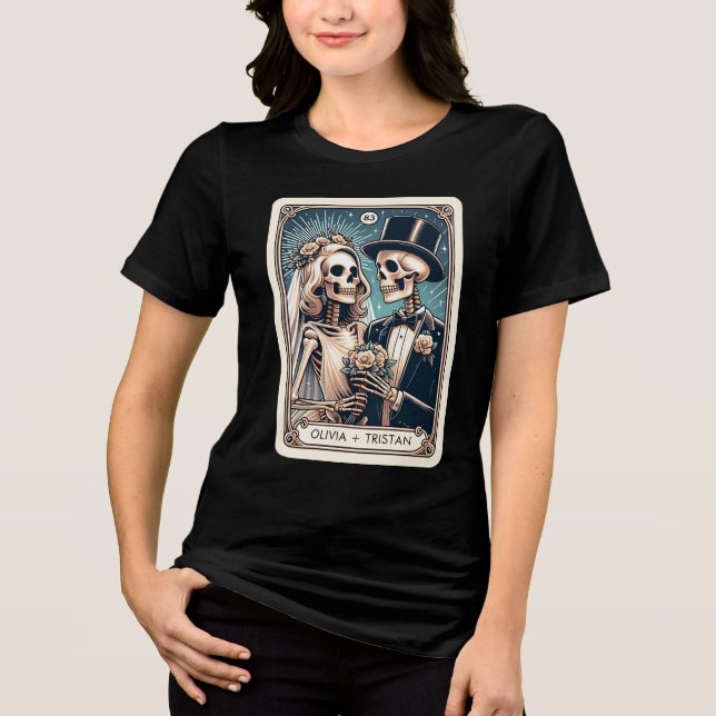 Personalize Tarot Theme Bröllop Newlyweds Black T Shirt (Framsida)
