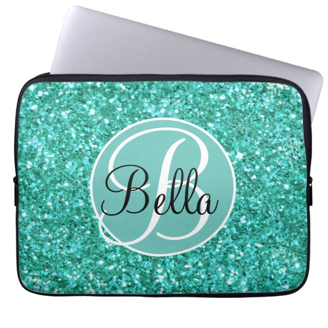 Personalize Teal mousserande glitter monogramme Laptop Fodral (Framsidan)