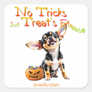 Personalize Trick Treat Halloween Chihuahua Puppy Fyrkantigt Klistermärke