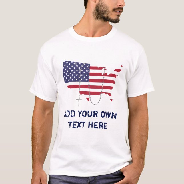 PERSONALIZE USA Karta American Flagga Heliga Rosar T Shirt (Framsida)