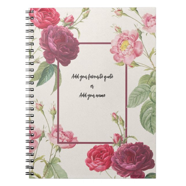 PERSONALIZE Vintage Rose Flower Notebook Anteckningsbok (Framsidan)