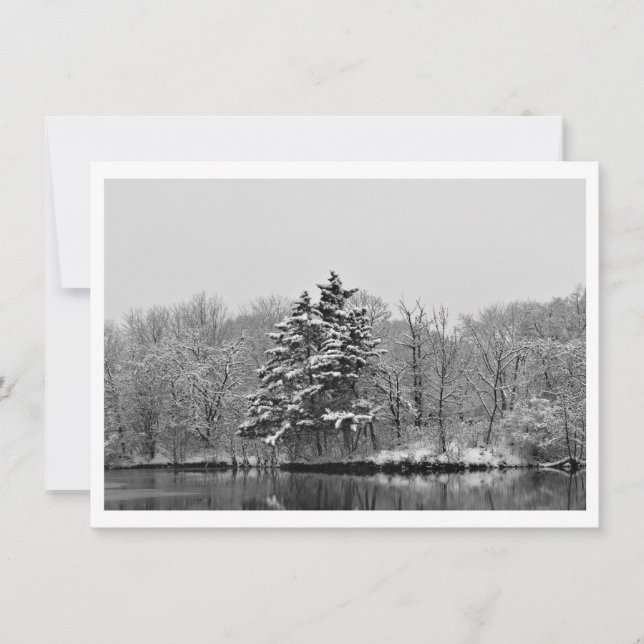 Personalize Winter Evergreen in Black and White Julkort (Framsida)