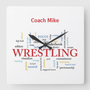 Personalize, Wrestling Coach Tack i Ord Fyrkantig Klocka