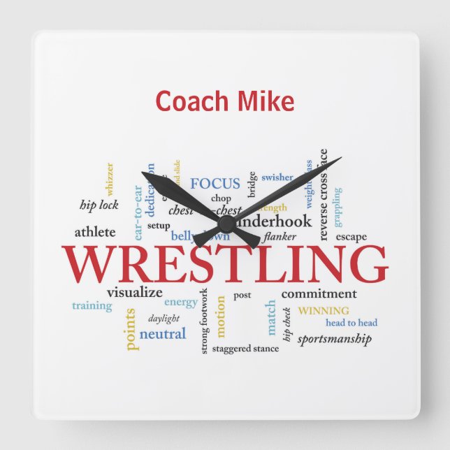 Personalize, Wrestling Coach Tack i Ord Fyrkantig Klocka (Framsida)