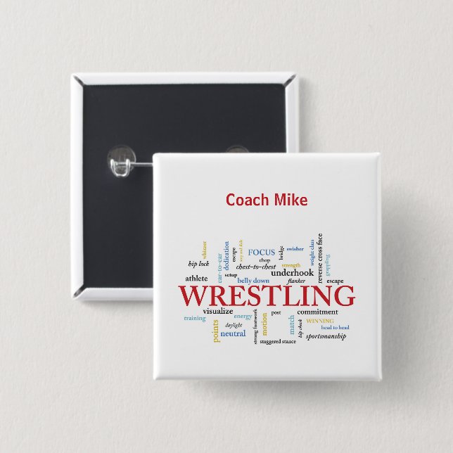 Personalize, Wrestling Coach Tack i Ord Knapp (Framsida & baksida)