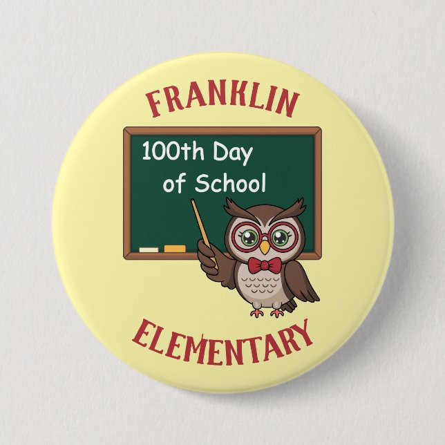 Personalized 100th Day of School Owl & Chalkboard Knapp (Framsida)