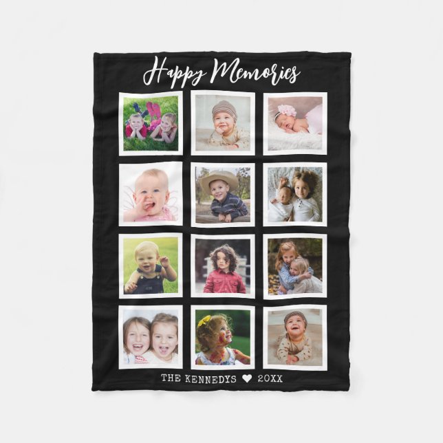 Personalized 12 Family Photo Collage Black Fleecefilt (Framsidan)