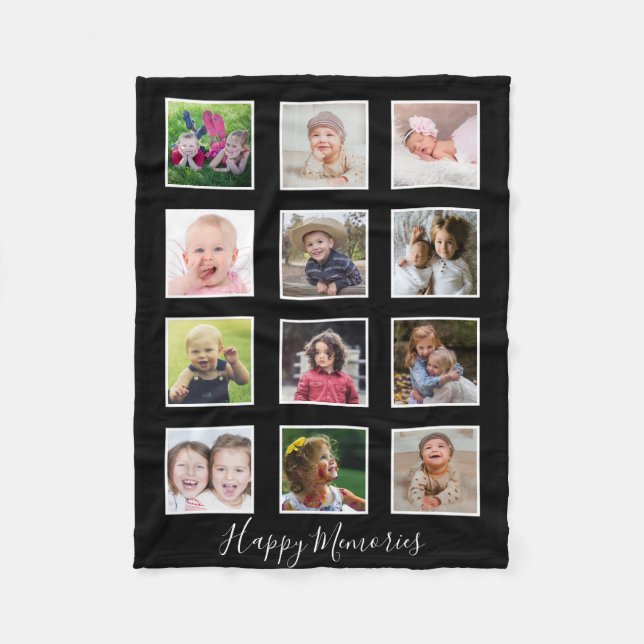 Personalized 12 Family Photo Collage Black   Fleecefilt (Framsidan)