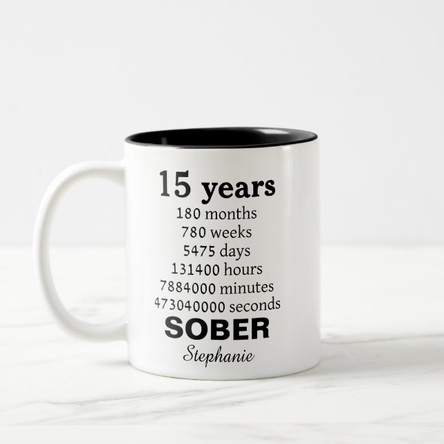 Personalized 15 Years Sober Recovery Celebration Två-Tonad Mugg (Vänster)
