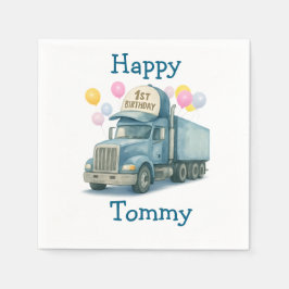  Personalized 1st Birthday Semi Truck Napkins Pappersservett