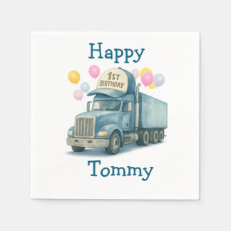  Personalized 1st Birthday Semi Truck Napkins Pappersservett