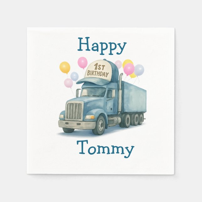  Personalized 1st Birthday Semi Truck Napkins Pappersservett (Framsidan)