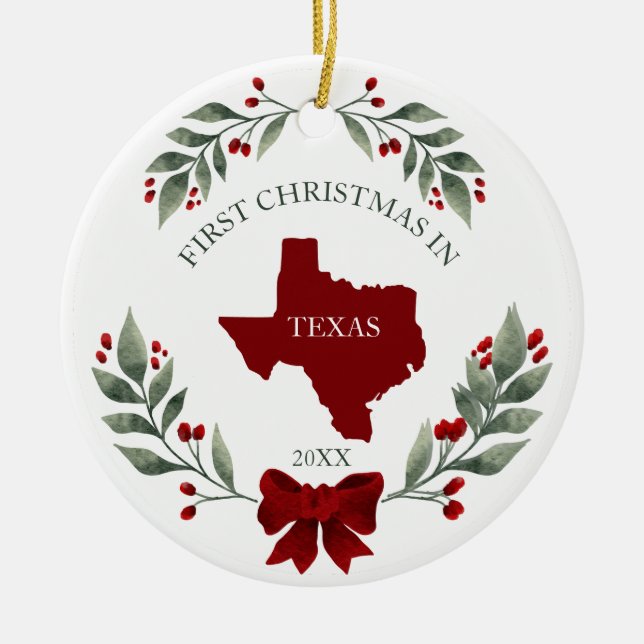 Personalized 1st Christmas In Texas State  Julgransprydnad Keramik (Framsidan)