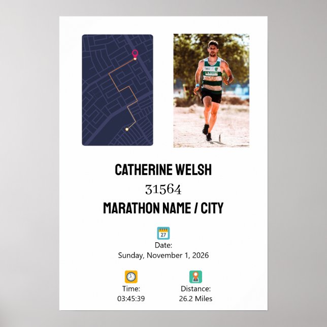 Personalized 1st Half Marathon Finisher Map Poster (Framsidan)