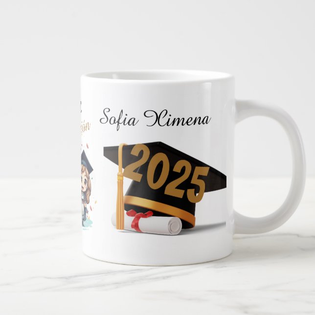 Personalized 2025 Black Gold Graduate Mug Jumbo Mugg (Höger)