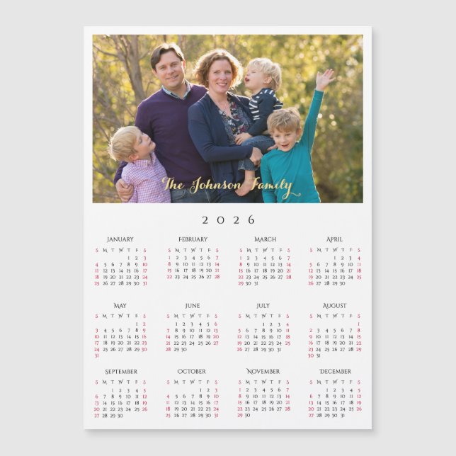 Personalized 2026 Family Name Photo Calendar Card (Framsida)