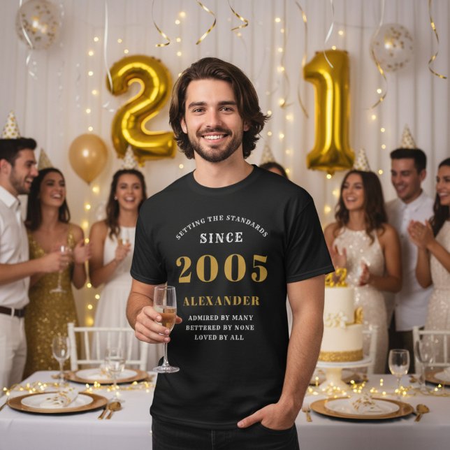 Personalized 21st Birthday 2005 Name Black Gold T Shirt (2005 black birthday t-shirt. Party background.)