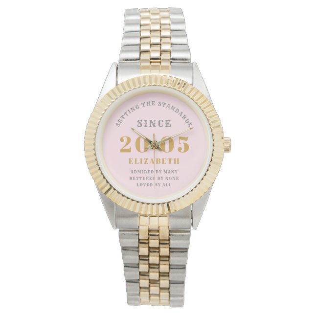 Personalized 21st Birthday 2005 Pink Gold Woman's Armbandsur (Framsida)