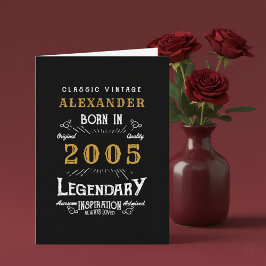 Personalized 21st Birthday Born 2005 Vintage Black Kort