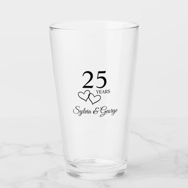Personalized 25th Anniversary Gift Stylish Heart Glaskopp (Framsida)