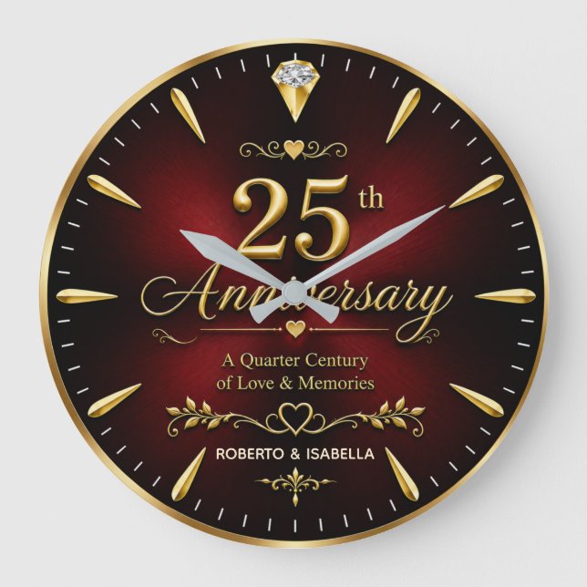 Personalized 25th Anniversary Jubilee Gift  Stor Klocka (Framsida)