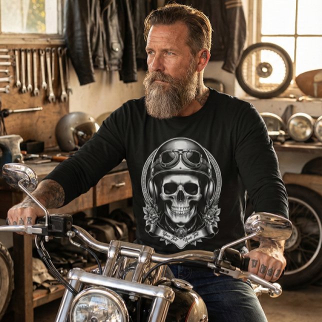 Personalized 2-Sided Biker Skull Motorcycle T Shirt (Skapare uppladdad)