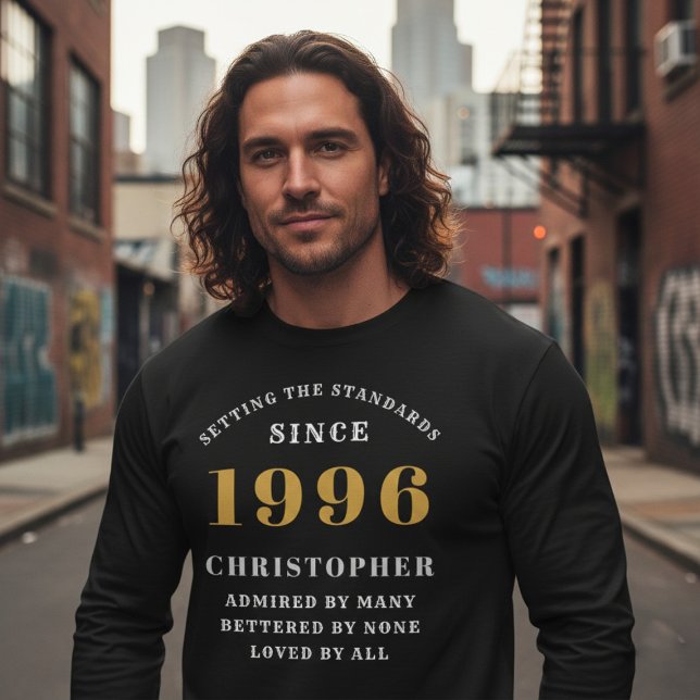Personalized 30th Birthday 1996 Add Name T Shirt (Born 1996 long sleeve birthday t-shirt. Background out of focus.)