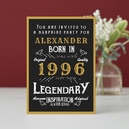 Personalized 30th Birthday 1996 Black Gold Legend Inbjudningar