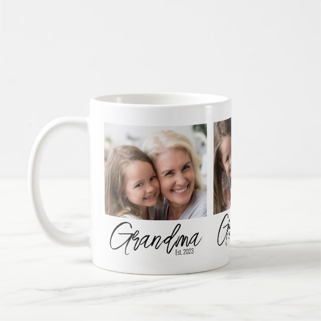 Personalized 3 Photo Grandma Established Year Kaffemugg (Vänster)