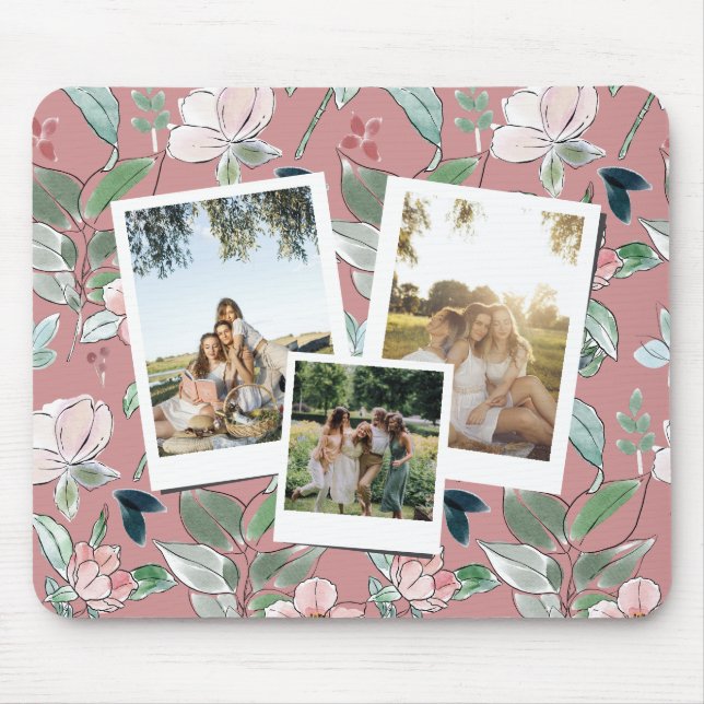 Personalized 3 Photo Pink Floral Background  Musmatta (Framsidan)