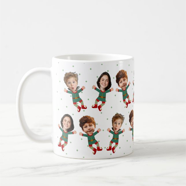 Personalized 3 Photos Face Funny Christmas Elf Kid Kaffemugg (Vänster)