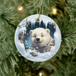 Personalized 3D Polar Bear  Julgransprydnad Keramik