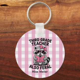 Personalized 3rd Grade Teacher Cute Feral Raccoon  Nyckelring