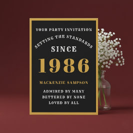 Personalized 40th Birthday 1986 Elegant Black Gold Inbjudningar